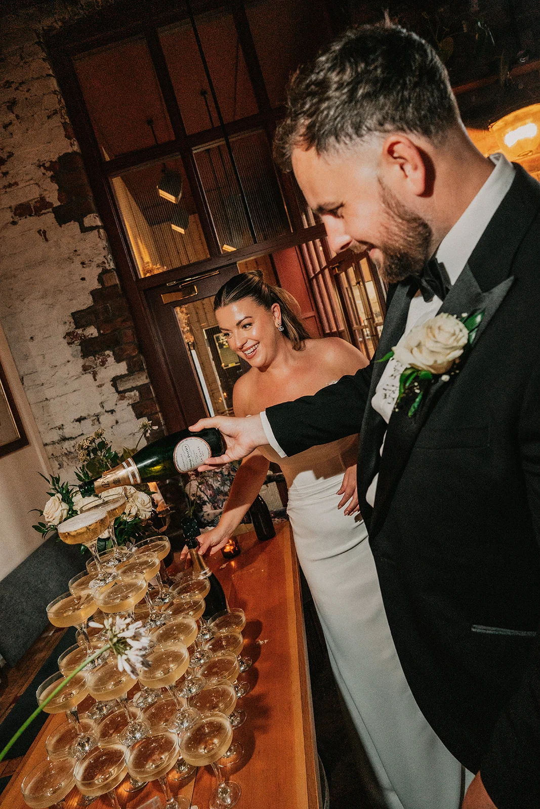 Pouring the champagne tower