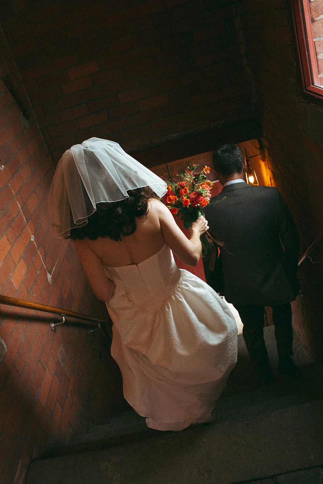Down the stairs from the chapel and outside